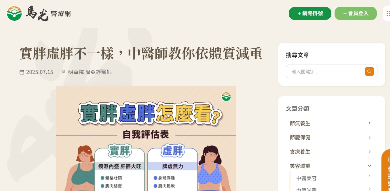 馬光中醫診所-實胖虛胖不一樣，中醫師教你依體質減重